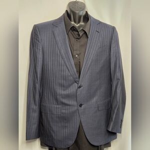 Ermenegildo Zegna Trofeo 600 Navy Blue Striped Jacket Size 52R Working Cuffs